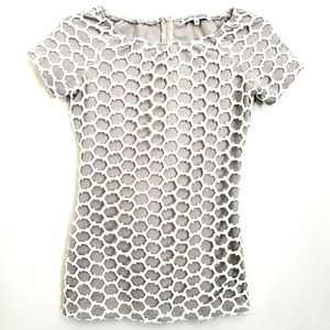 Nwot Betsy Moss Gray Knit Shortsleeve Top w/ Octagon Embroidered Lace Overlay